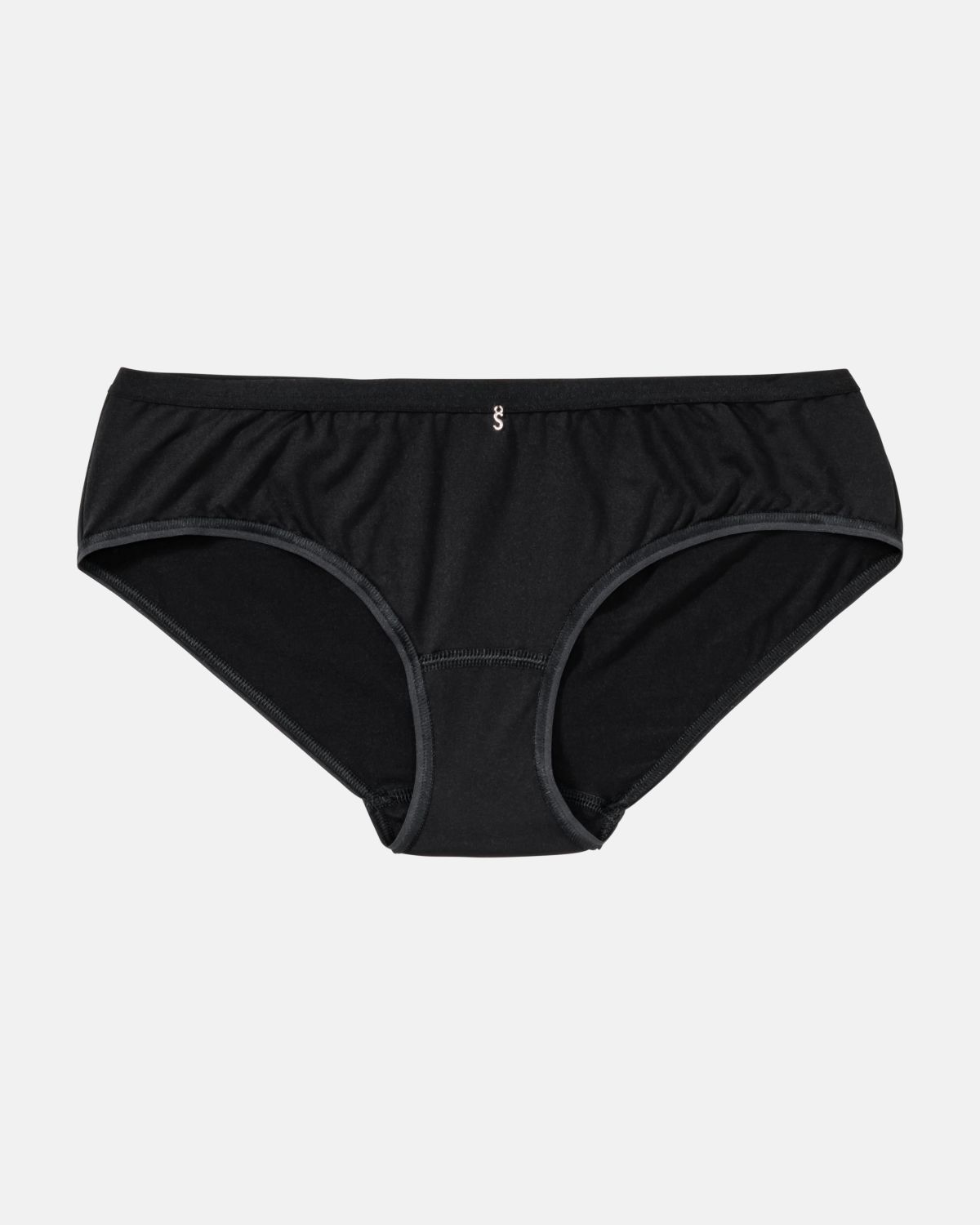 Low Hip in schwarz aus der Serie Sidney, flach auf einer Oberfläche liegend.