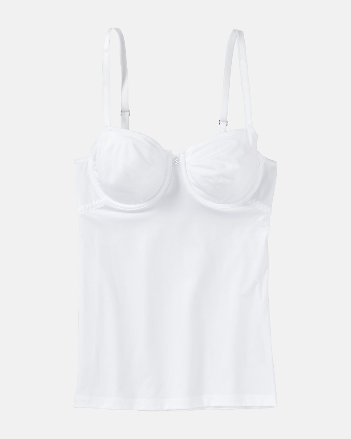 Bügel BH Hemd gemoldet in weiß aus der Serie Sidney, flach auf einer Oberfläche liegend.