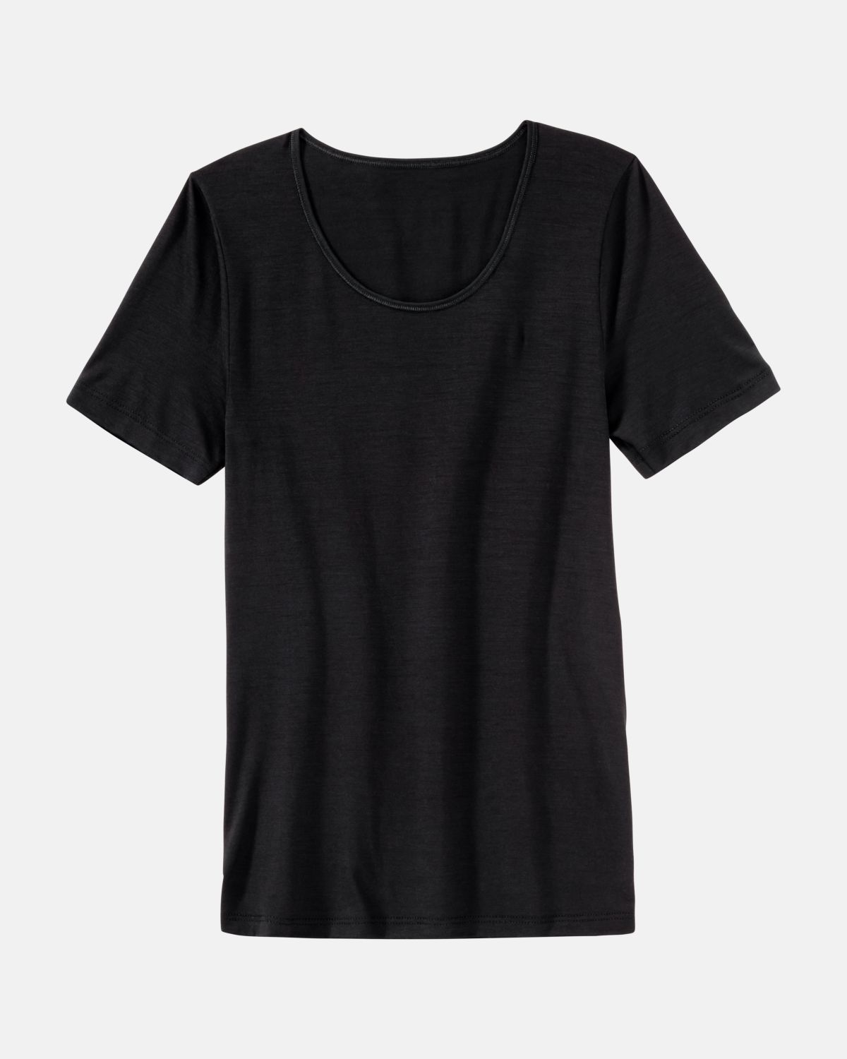 Shirt 1/4 Arm in schwarz aus der Serie Sanja, flach auf einer Oberfläche liegend.