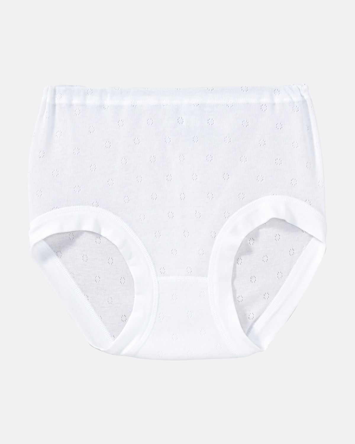 Taillenslip in weiß aus der Serie Nina, flach auf einer Oberfläche liegend.