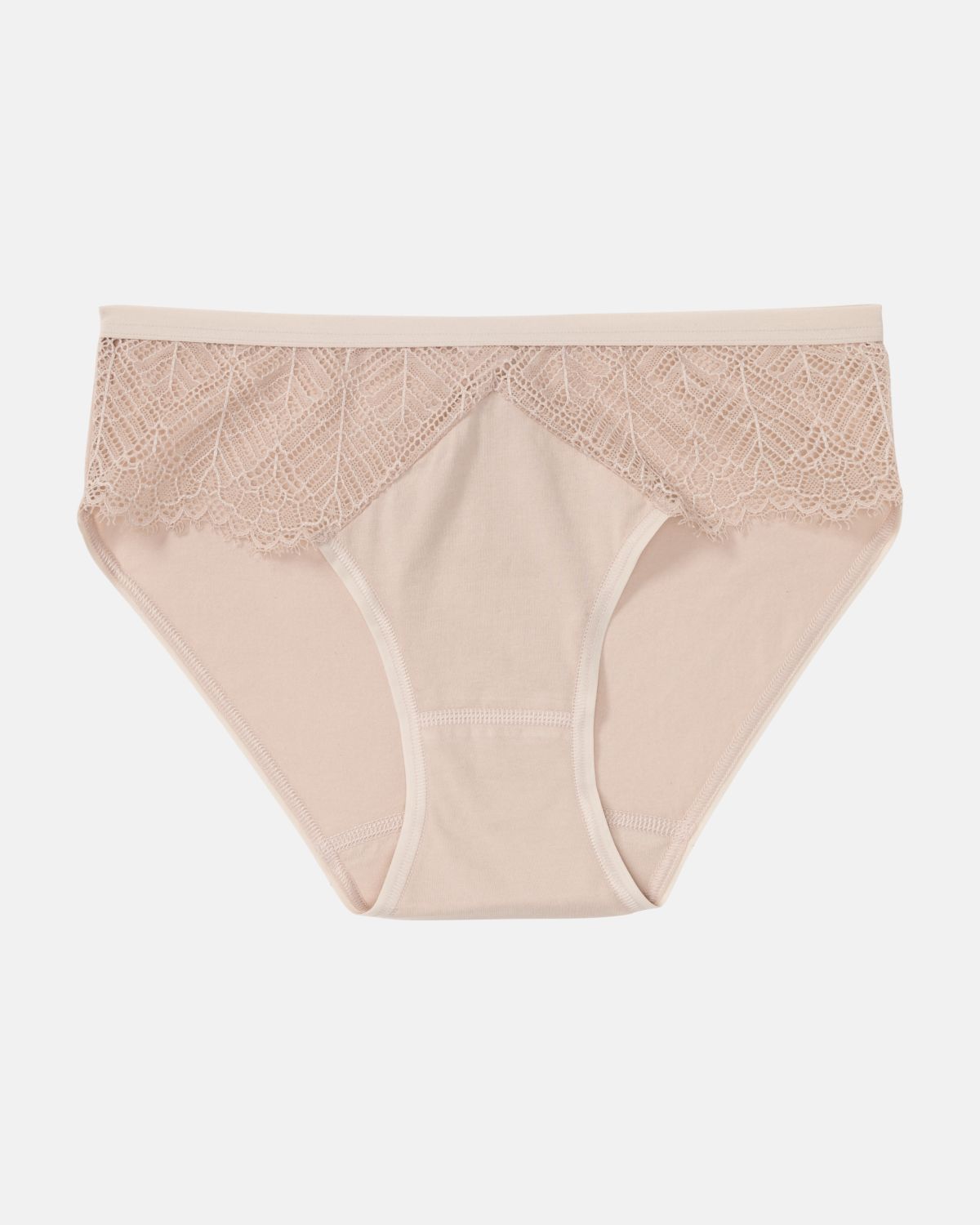 Bikinislip in cashew aus der Serie Ronja, flach auf einer Oberfläche liegend.