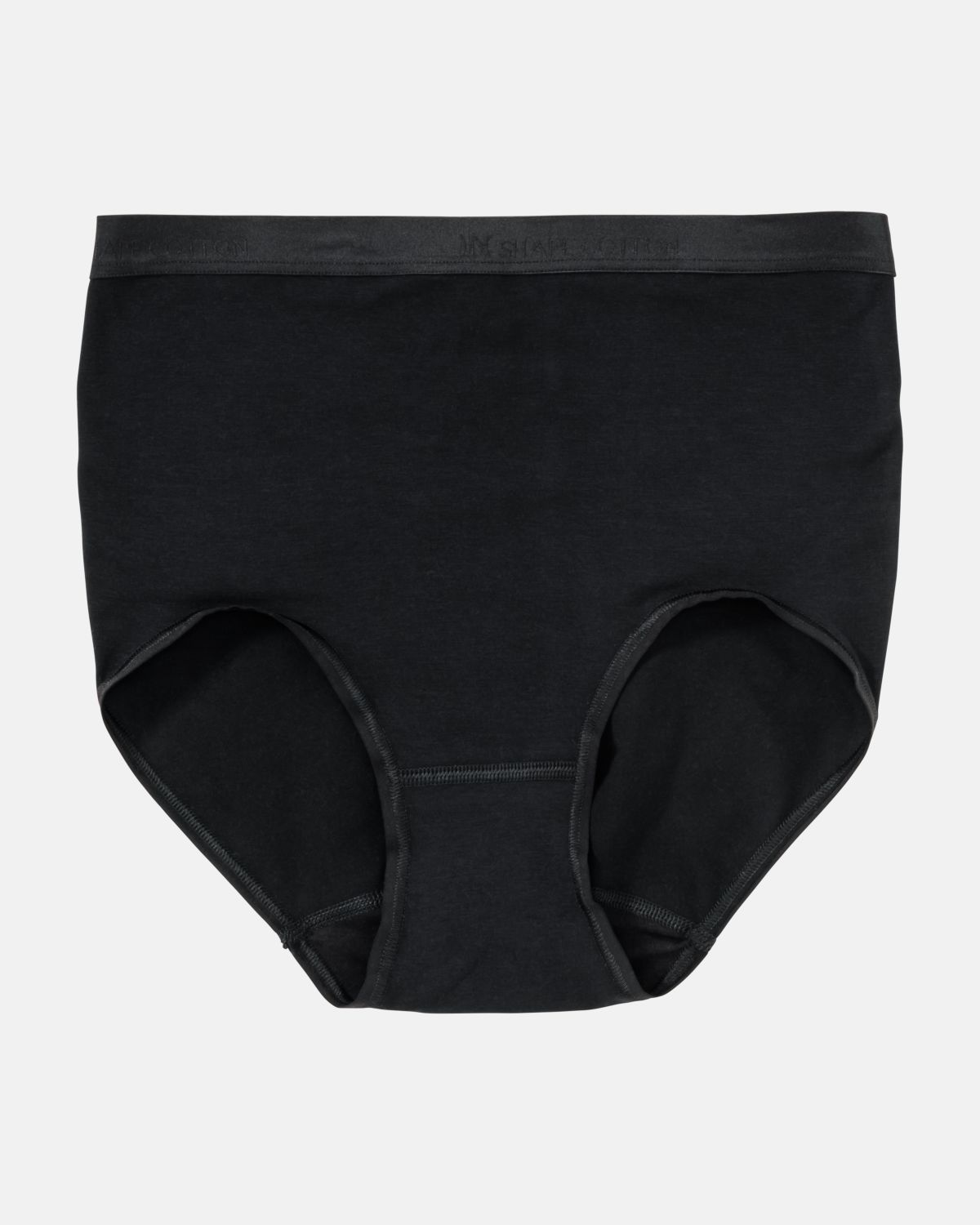 High Waist Slip in schwarz aus der Serie Inshape Cotton, flach auf einer Oberfläche liegend.