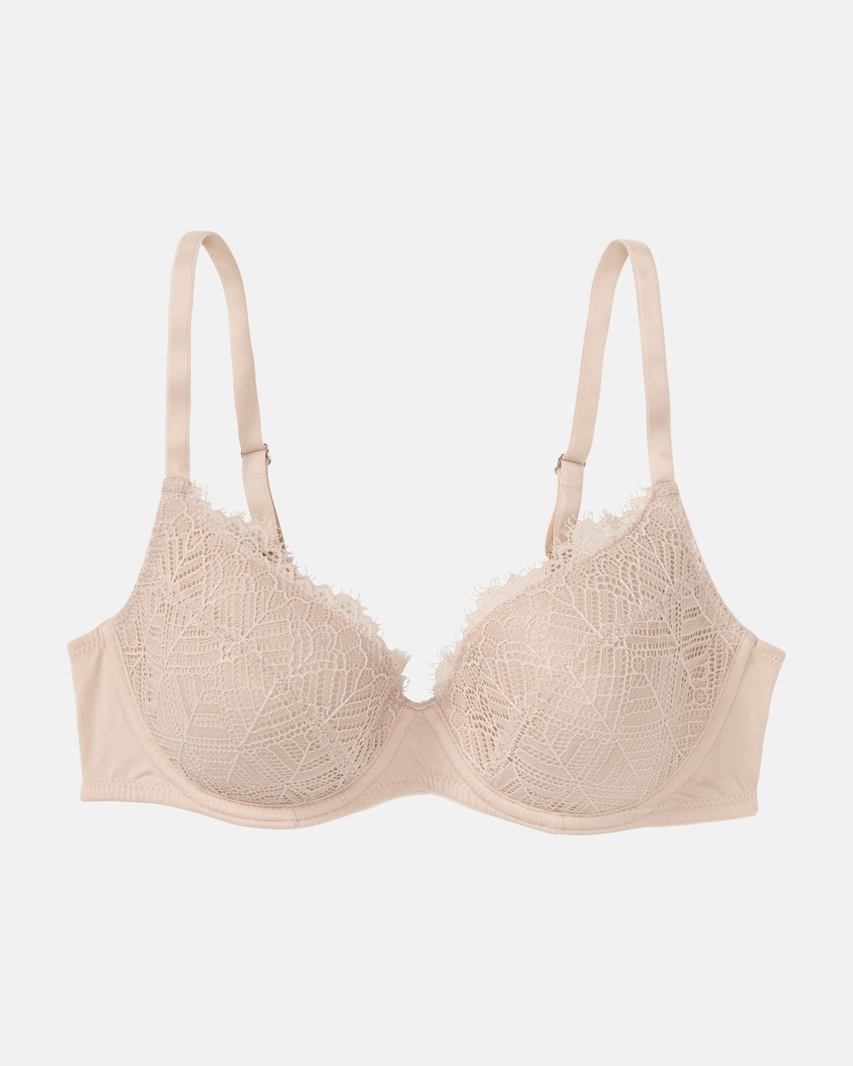 Schalen BH mit Bügel in cashew aus der Serie Ronja, flach auf einer Oberfläche liegend.