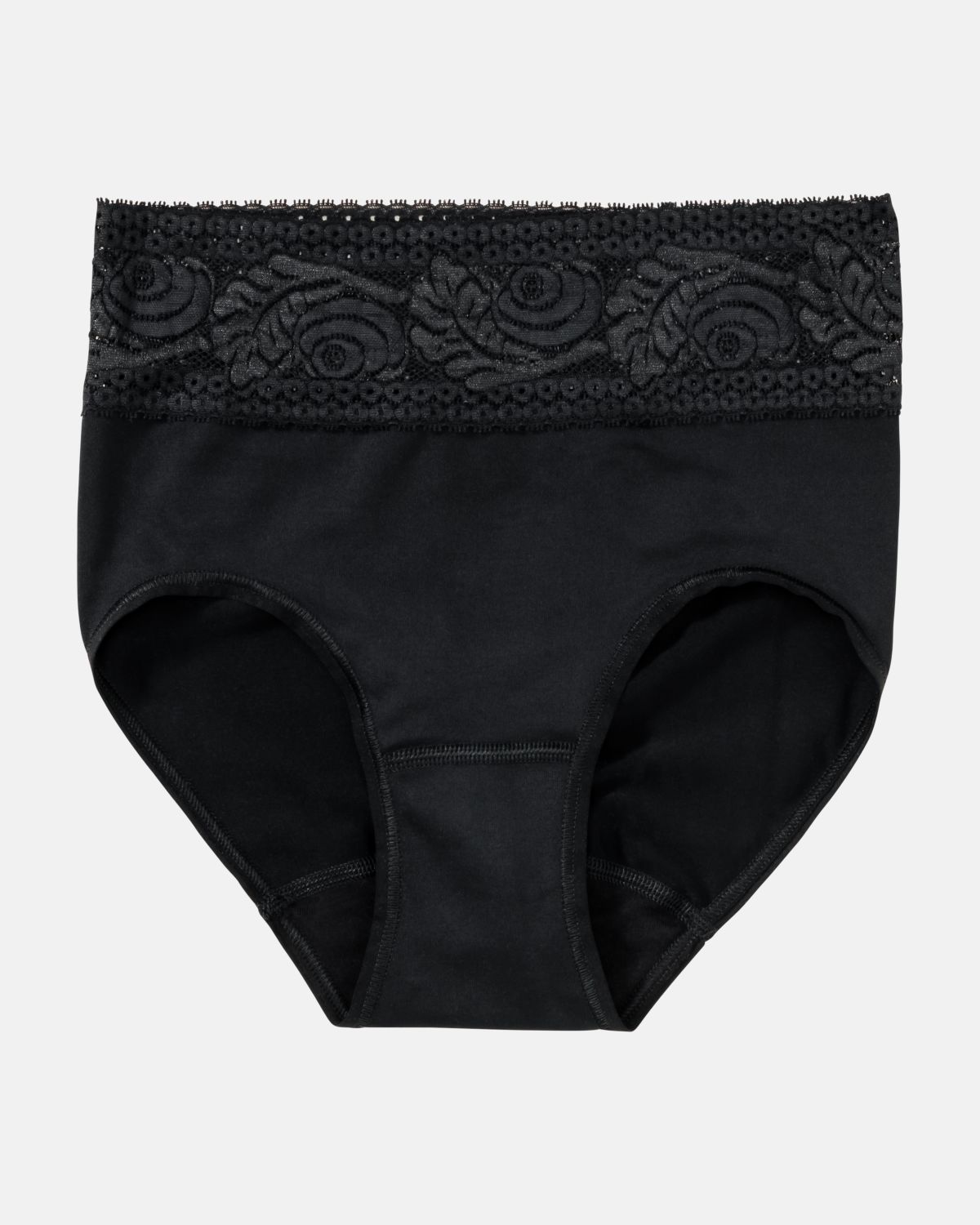 Classic Slip in schwarz aus der Serie Inshape, flach auf einer Oberfläche liegend.