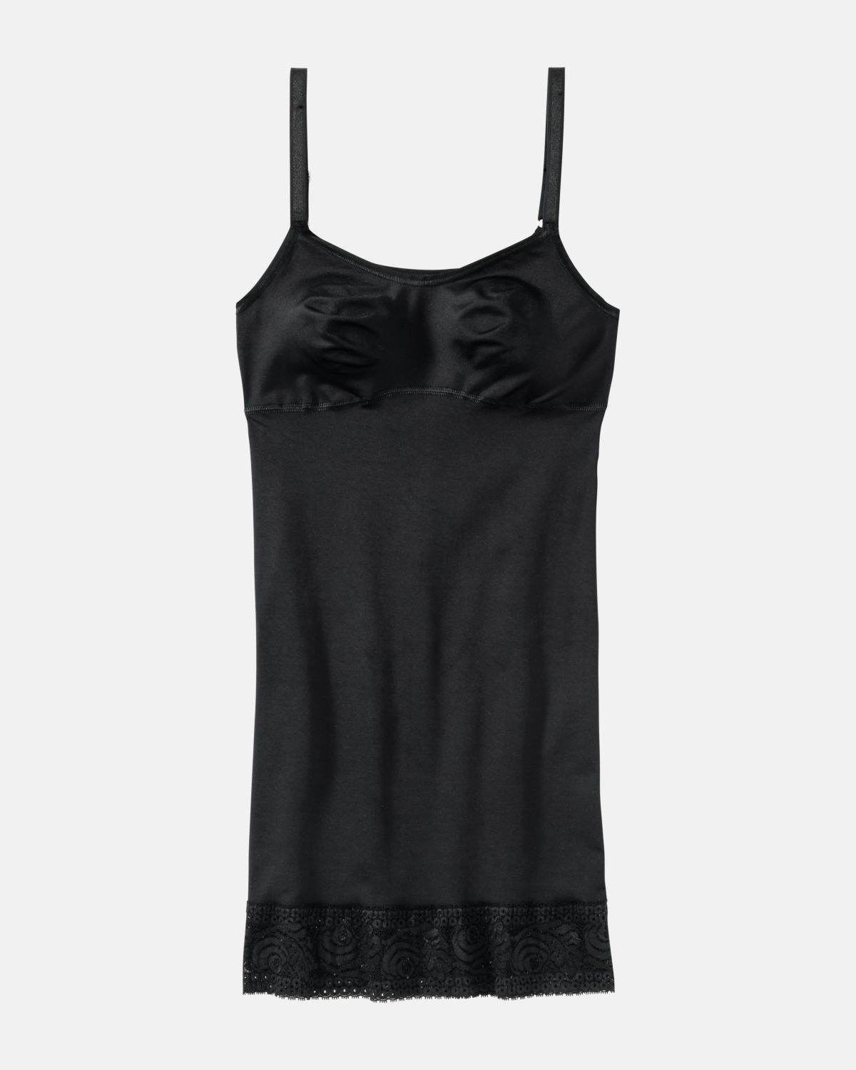 Bodydress gemoldet in schwarz aus der Serie Inshape, flach auf einer Oberfläche liegend.