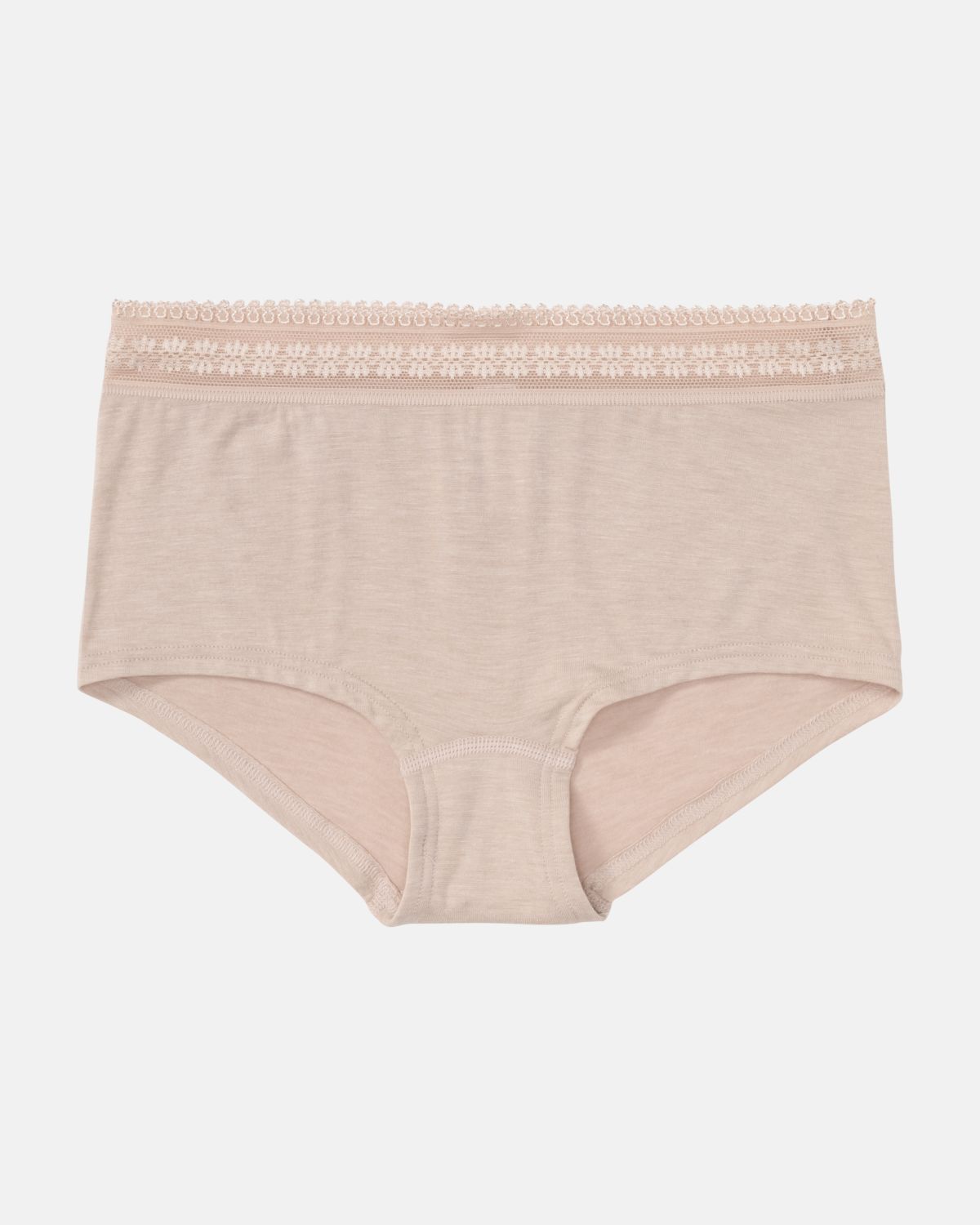 Pant in cashew mélé aus der Serie Raphaela, flach auf einer Oberfläche liegend.