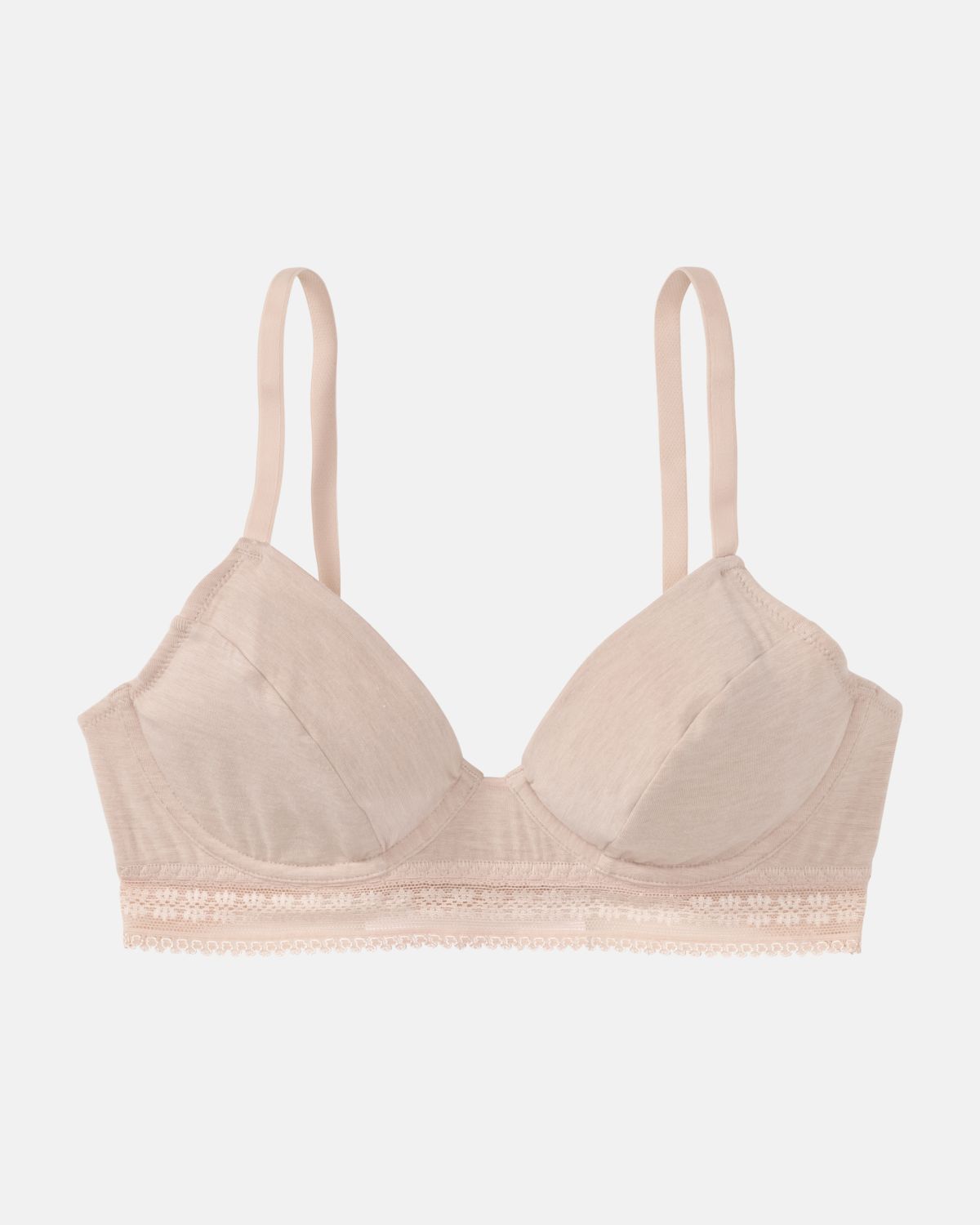 Bügel BH in cashew mélé aus der Serie Raphaela, flach auf einer Oberfläche liegend.