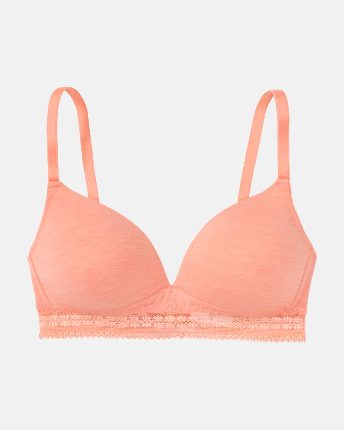 Schalen BH Triangle in melone mélé aus der Serie Raphaela, flach auf einer Oberfläche liegend.