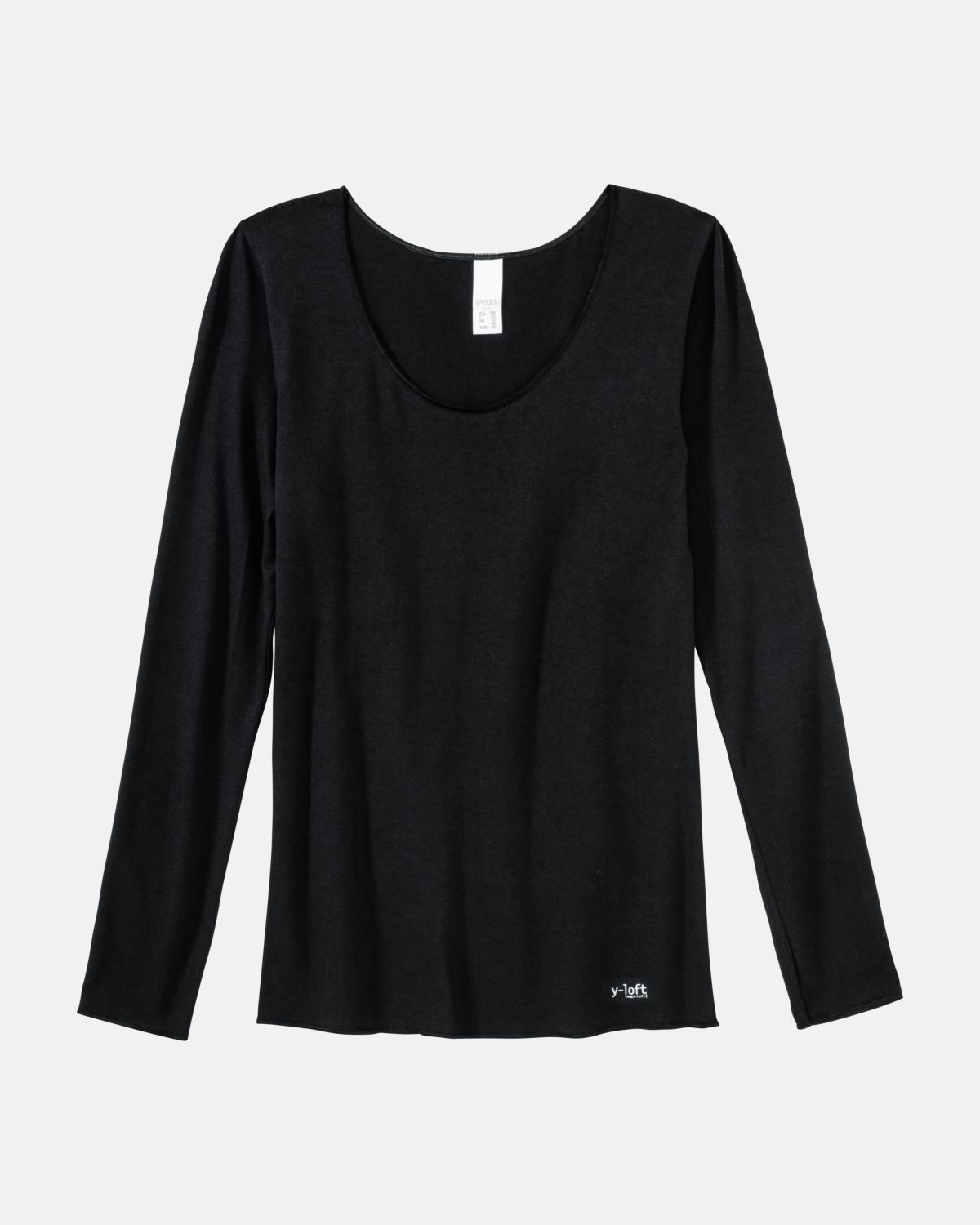 Hemd 1/1 Arm in schwarz aus der Serie Y-loft, flach auf einer Oberfläche liegend.