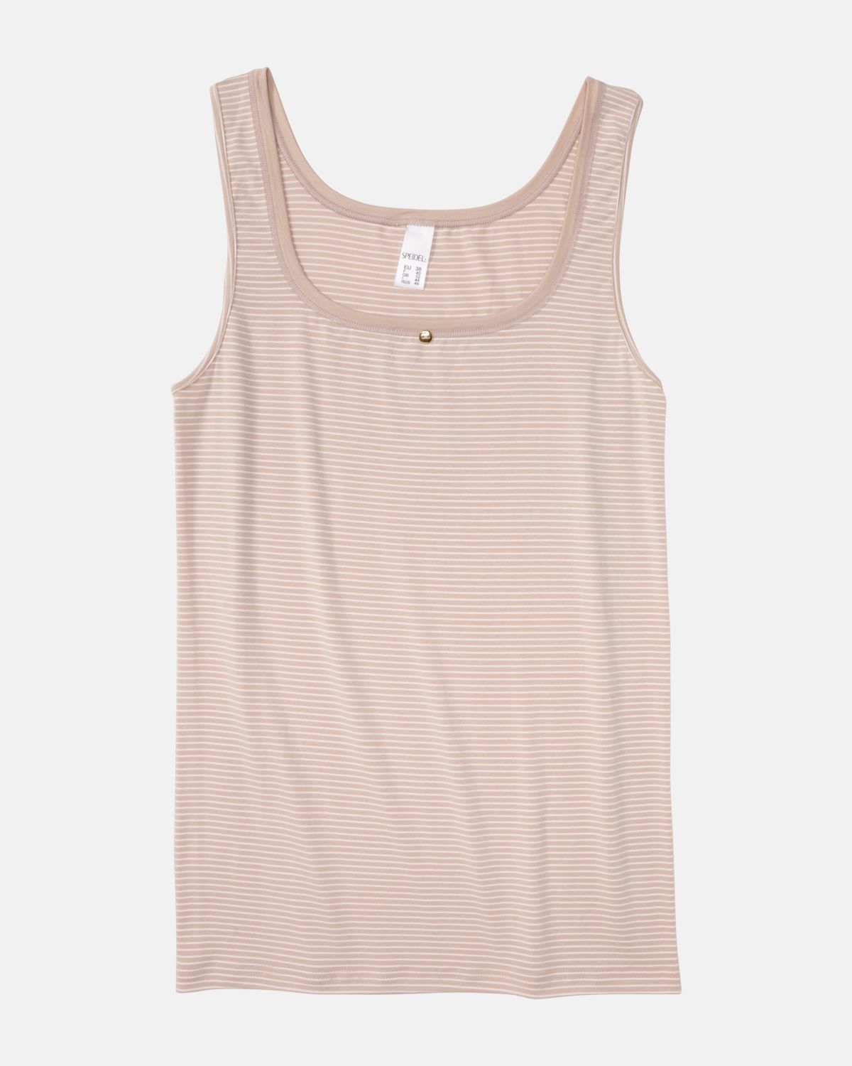 Achselhemd in cashew / off white aus der Serie Rebecca, flach auf einer Oberfläche liegend.