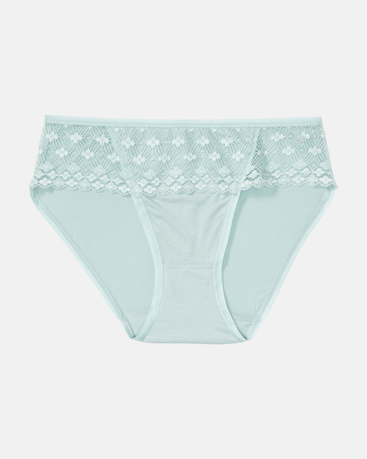 Bikinislip in minze aus der Serie Romina, flach auf einer Oberfläche liegend.