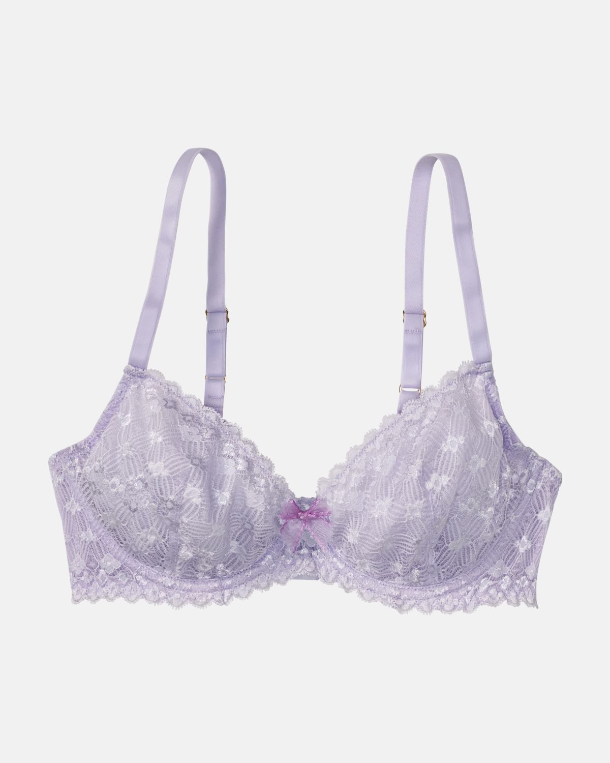 Bügel BH Balcony in lavendel aus der Serie Romina, flach auf einer Oberfläche liegend.