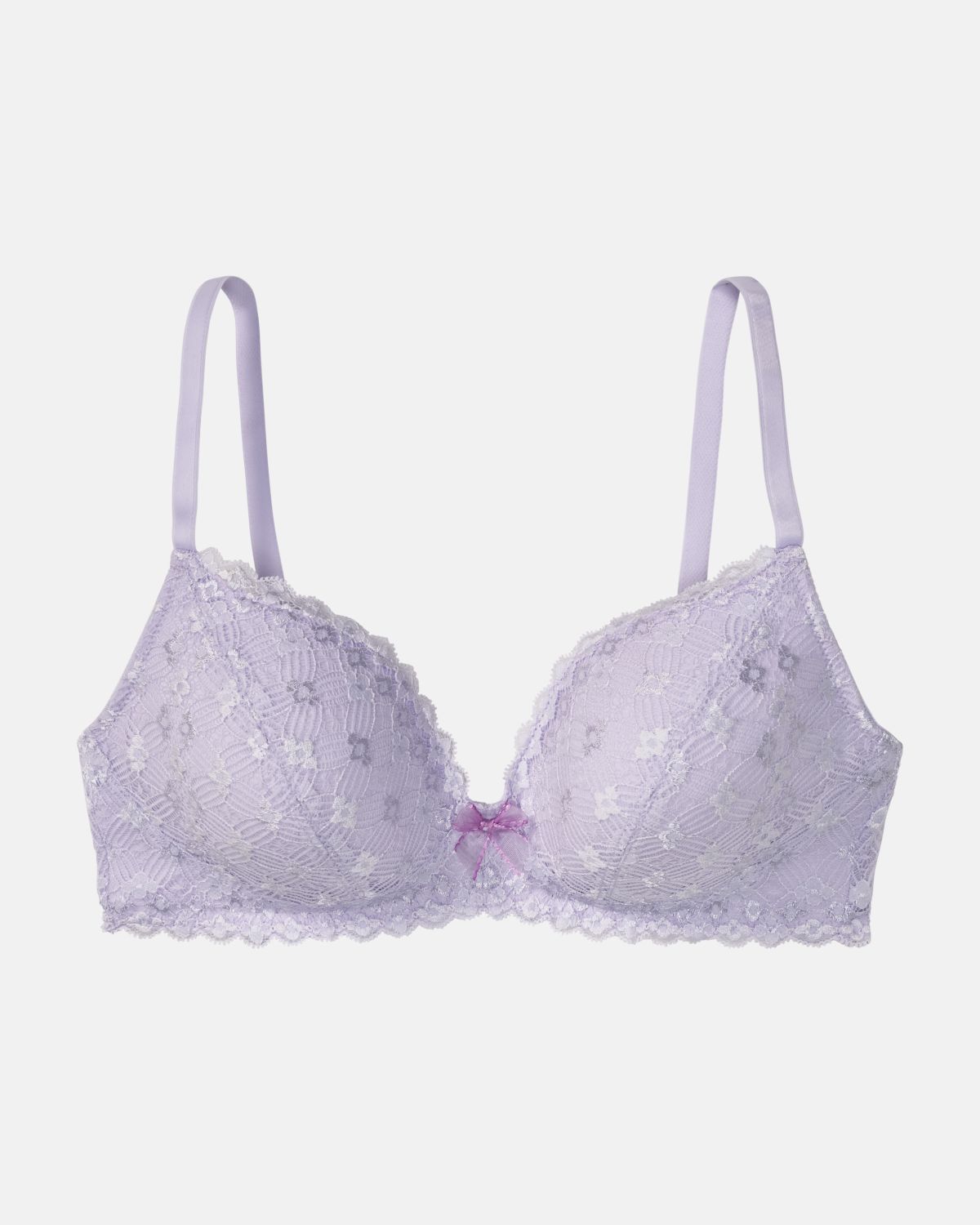 Schalen BH non wired in lavendel aus der Serie Romina, flach auf einer Oberfläche liegend.