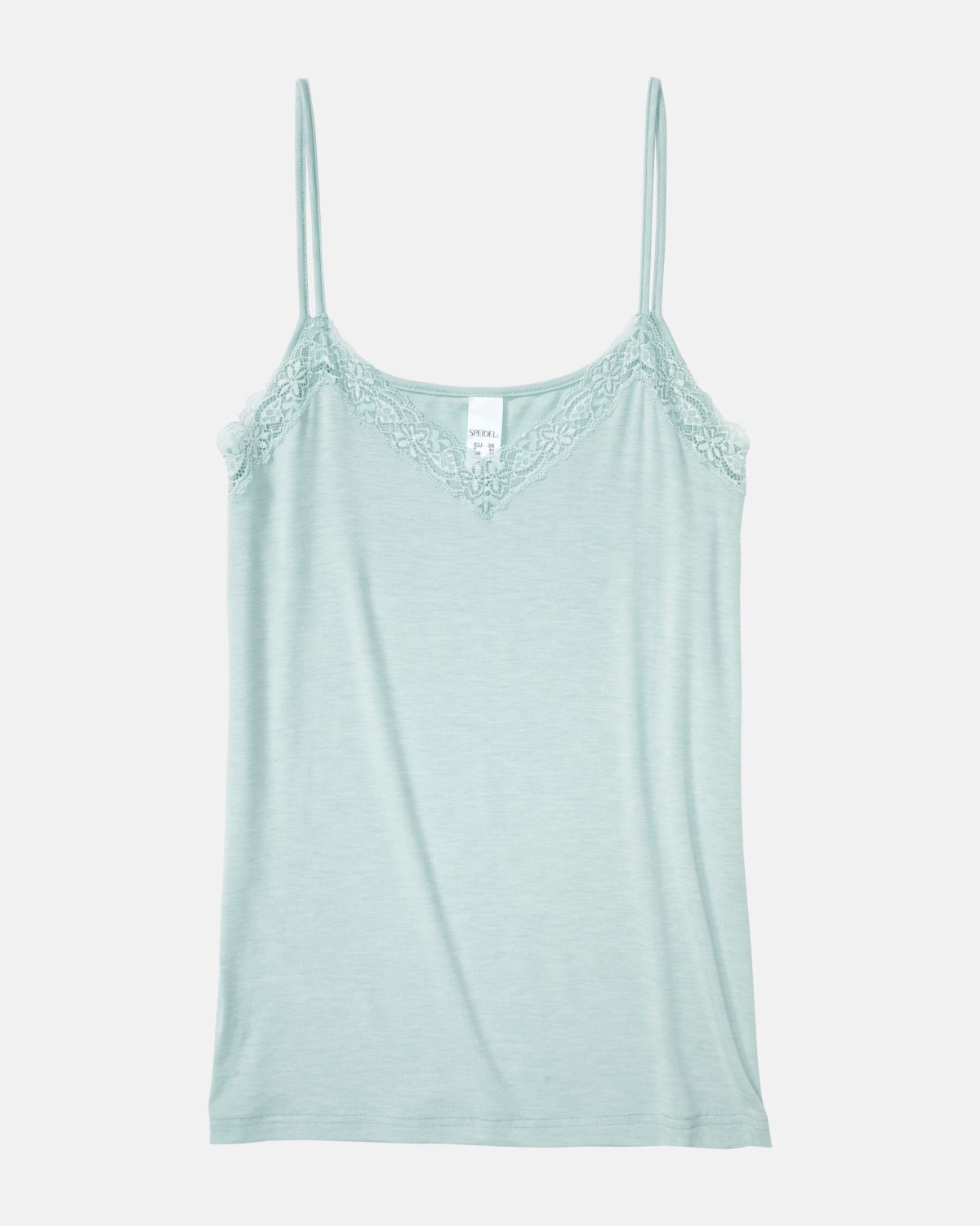 Hemd in minze mélé aus der Serie Rahel, flach auf einer Oberfläche liegend.