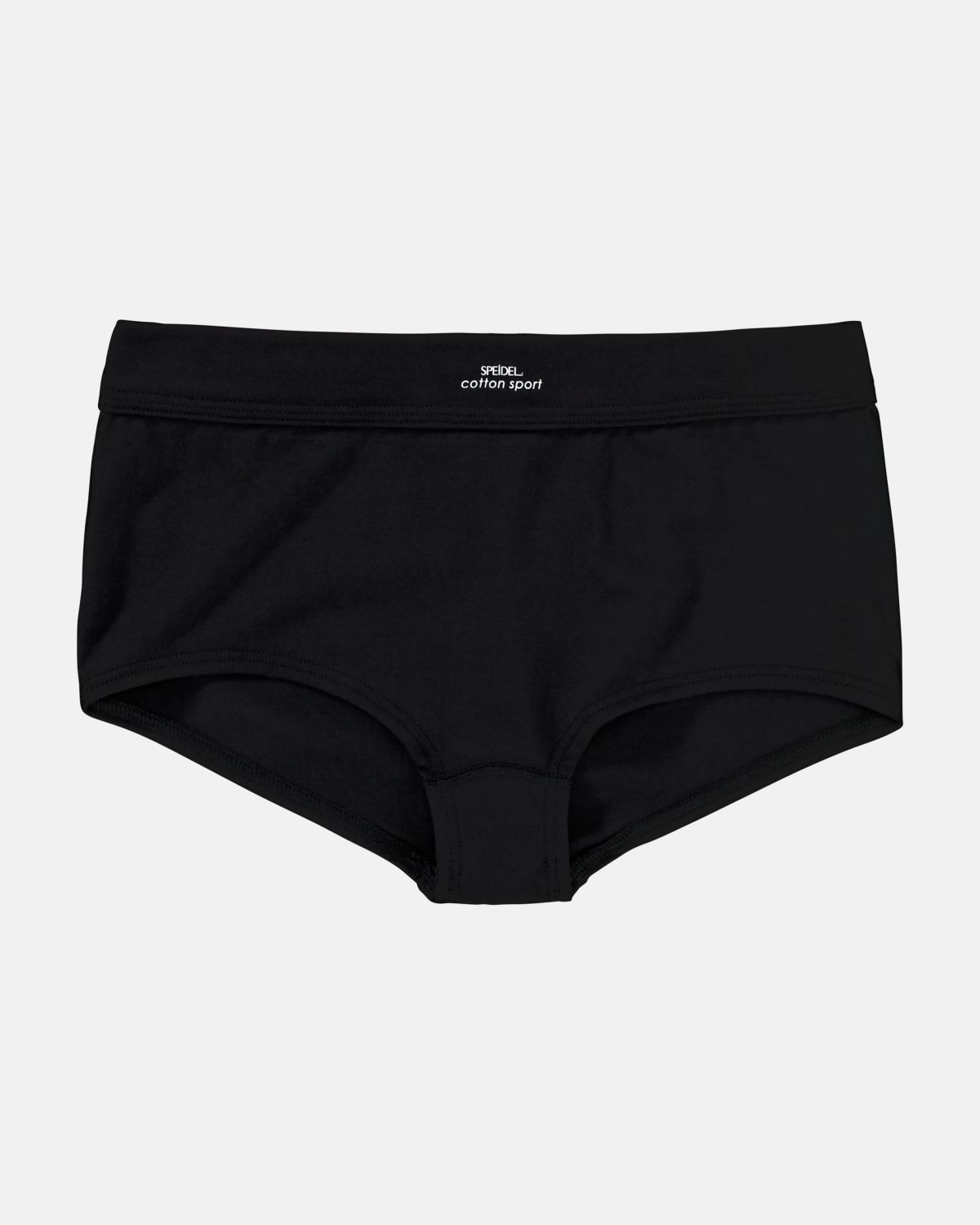 Pant in schwarz aus der Serie Cotton Sport, flach auf einer Oberfläche liegend.