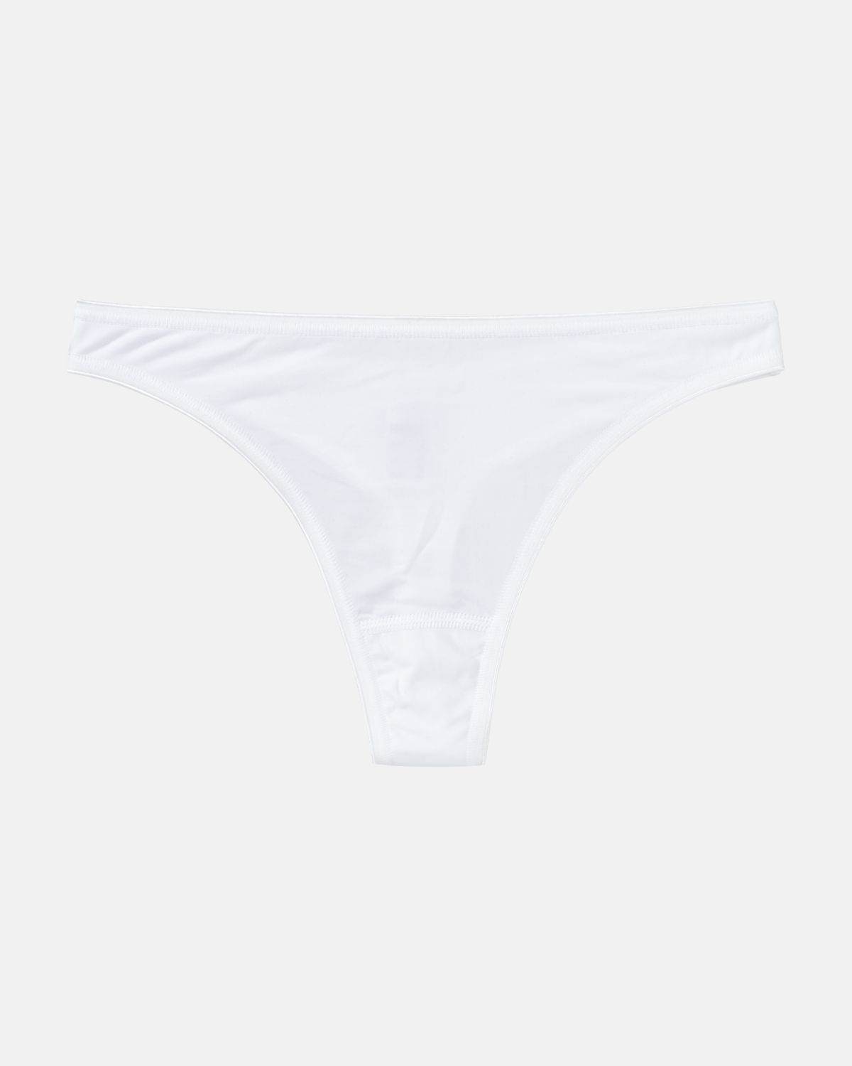 Hüftstring in weiß aus der Serie Magic hip, flach auf einer Oberfläche liegend.