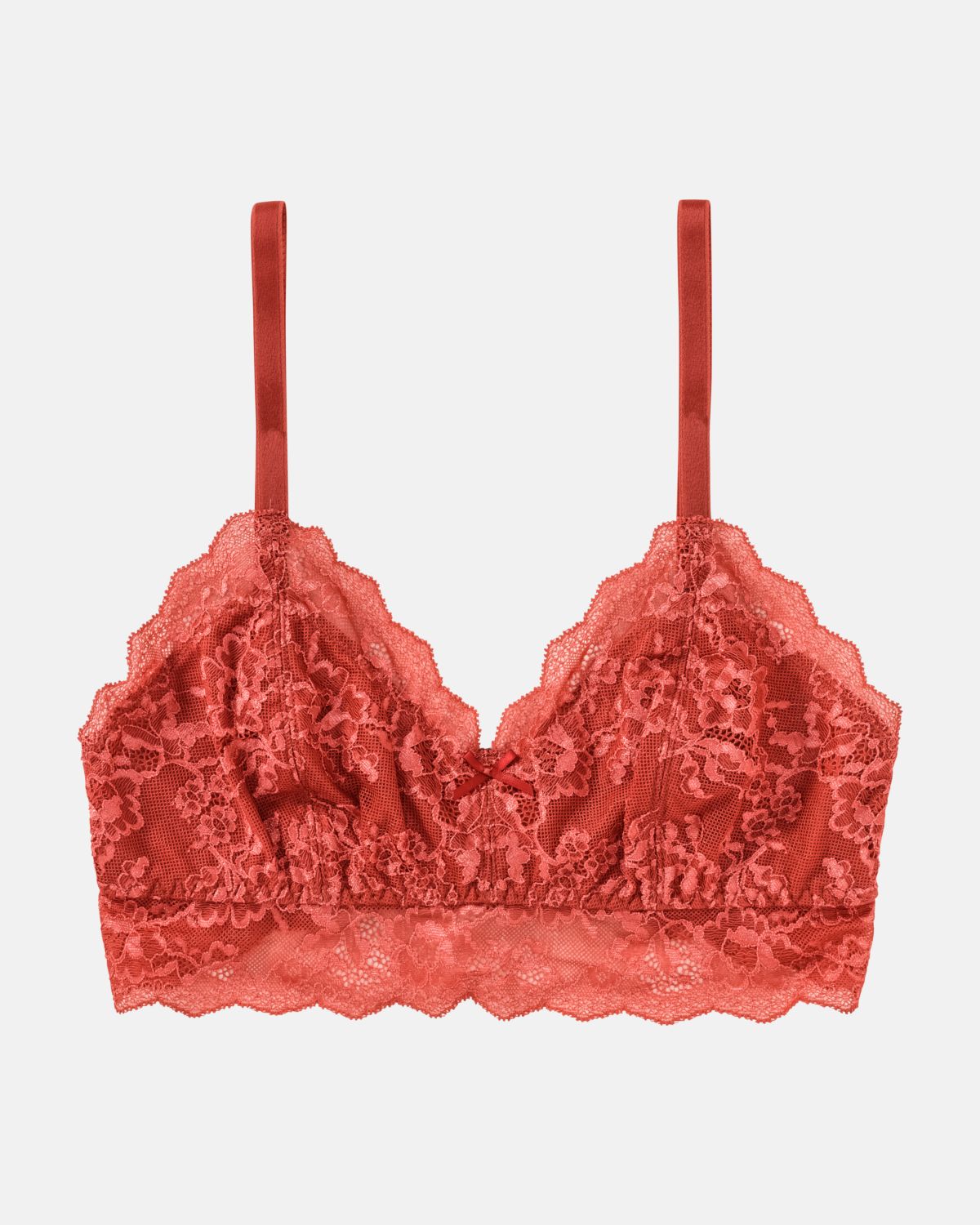 Bralette in pepper aus der Serie Lacy, flach auf einer Oberfläche liegend.