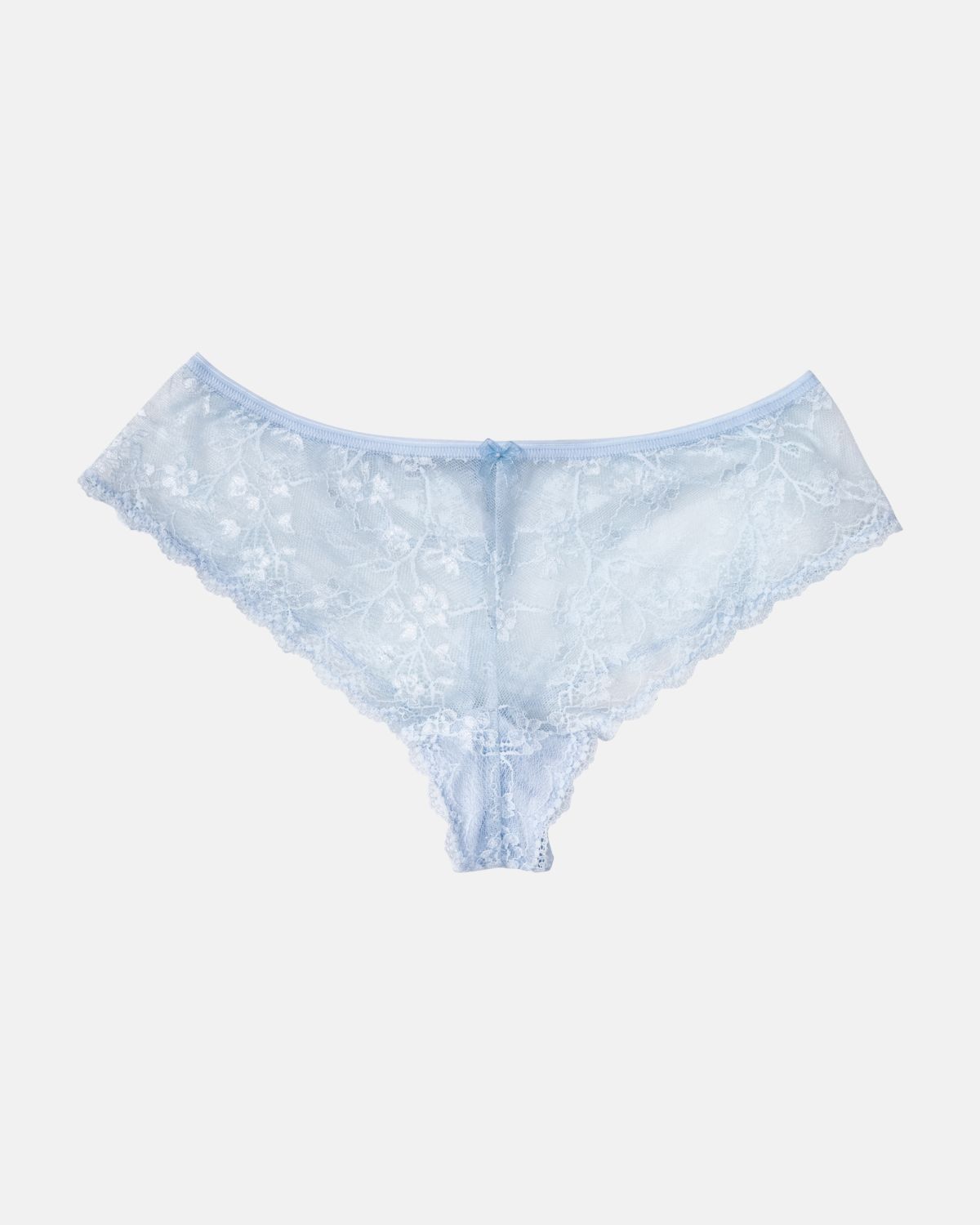 Brazilstring in aquamarin aus der Serie Romy, flach auf einer Oberfläche liegend.