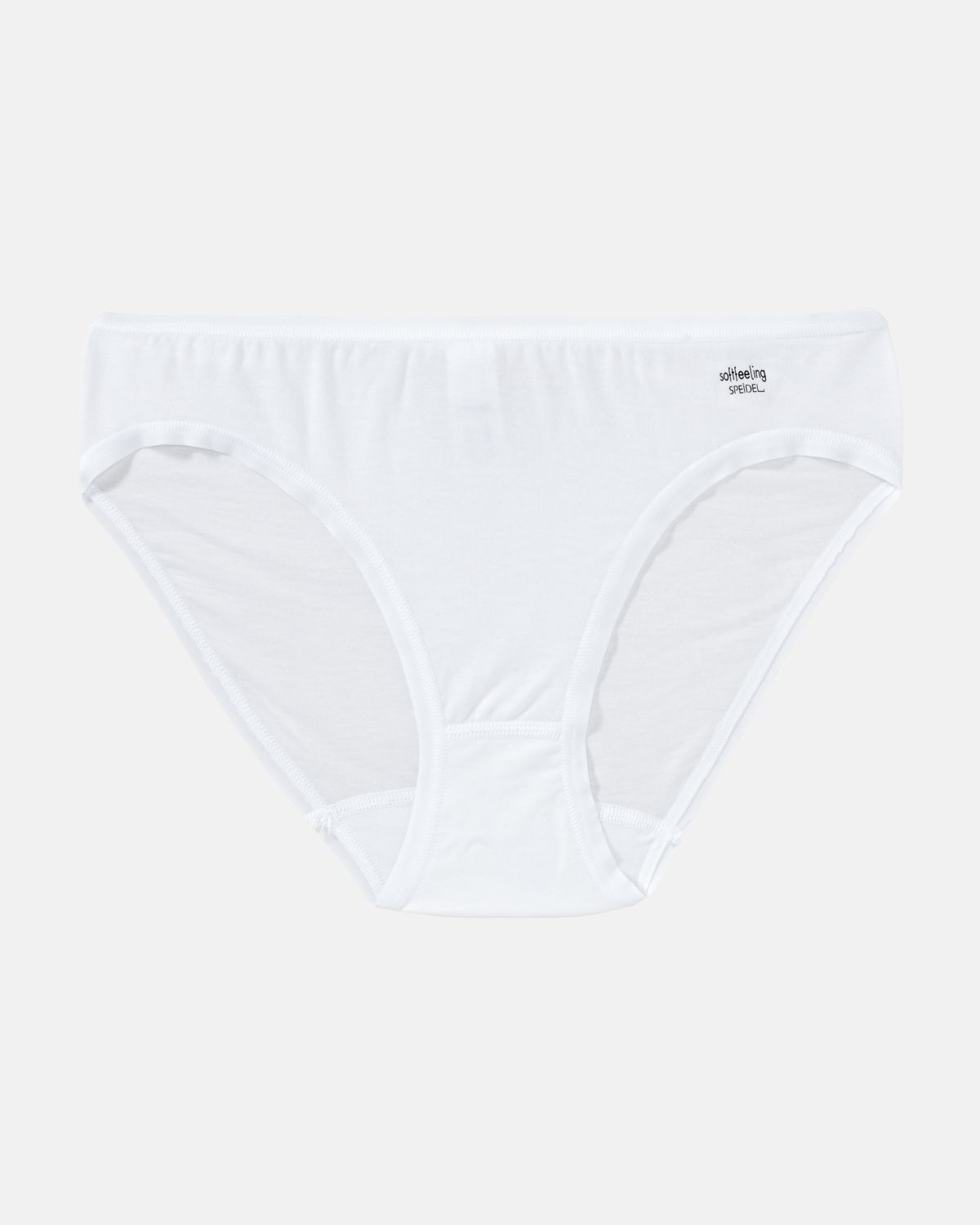 Minislip in weiß aus der Serie Softfeeling, flach auf einer Oberfläche liegend.