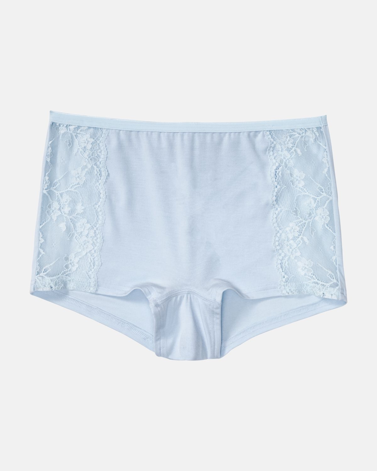 Pant in aquamarin aus der Serie Romy, flach auf einer Oberfläche liegend.