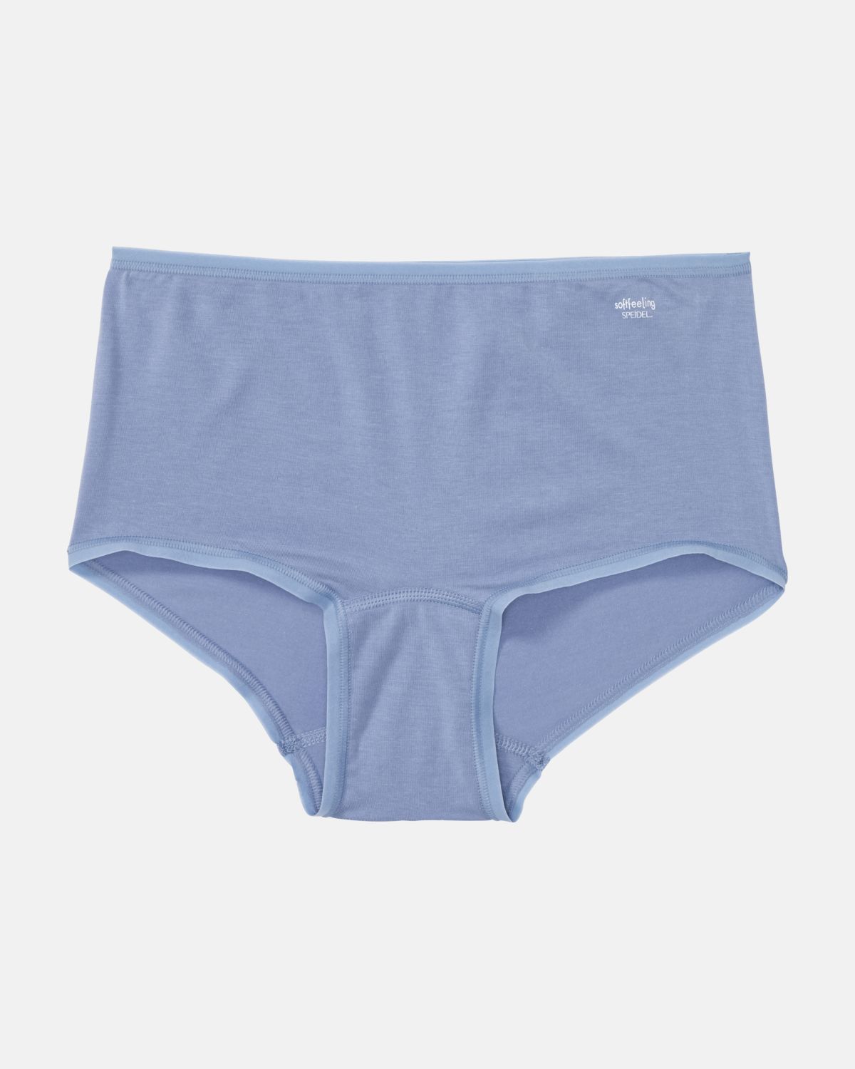 Pant in blue aus der Serie Softfeeling, flach auf einer Oberfläche liegend.