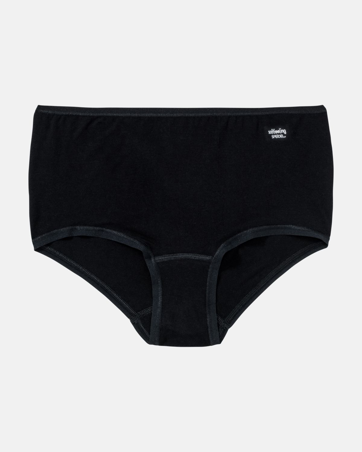 Pant in schwarz aus der Serie Softfeeling, flach auf einer Oberfläche liegend.