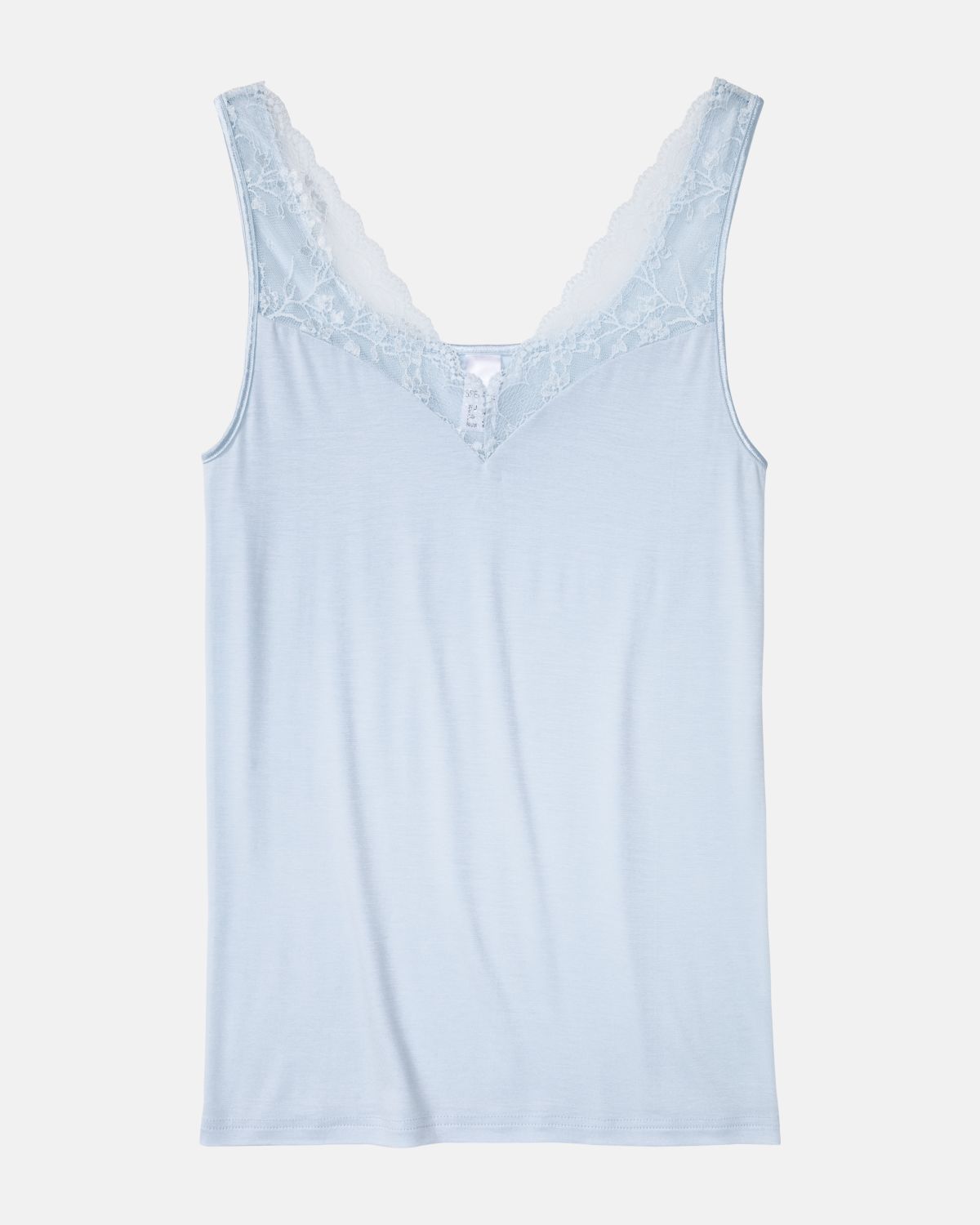 Achselhemd in aquamarin aus der Serie Romy, flach auf einer Oberfläche liegend.