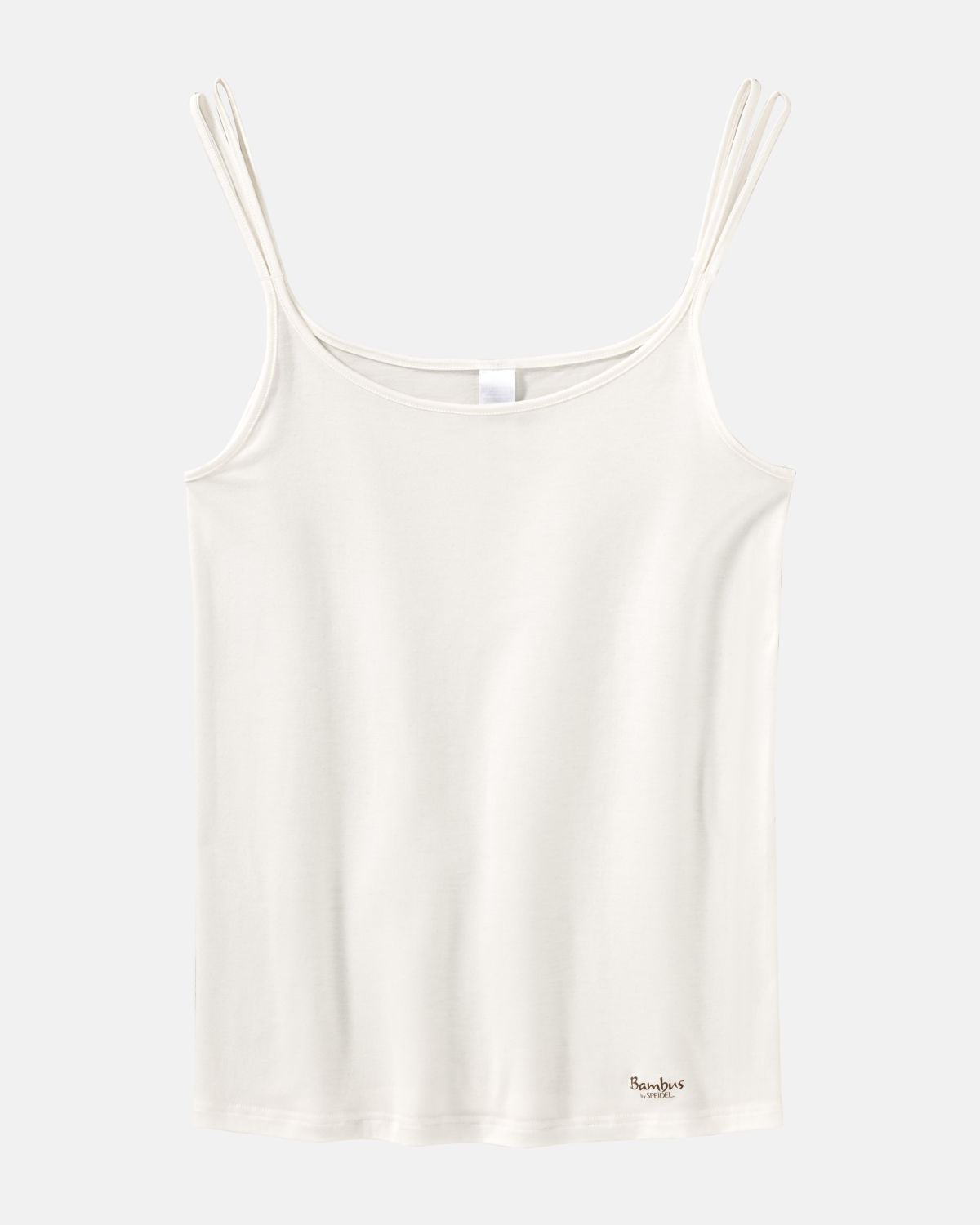 Hemd in elfenbein aus der Serie Bambus, flach auf einer Oberfläche liegend.