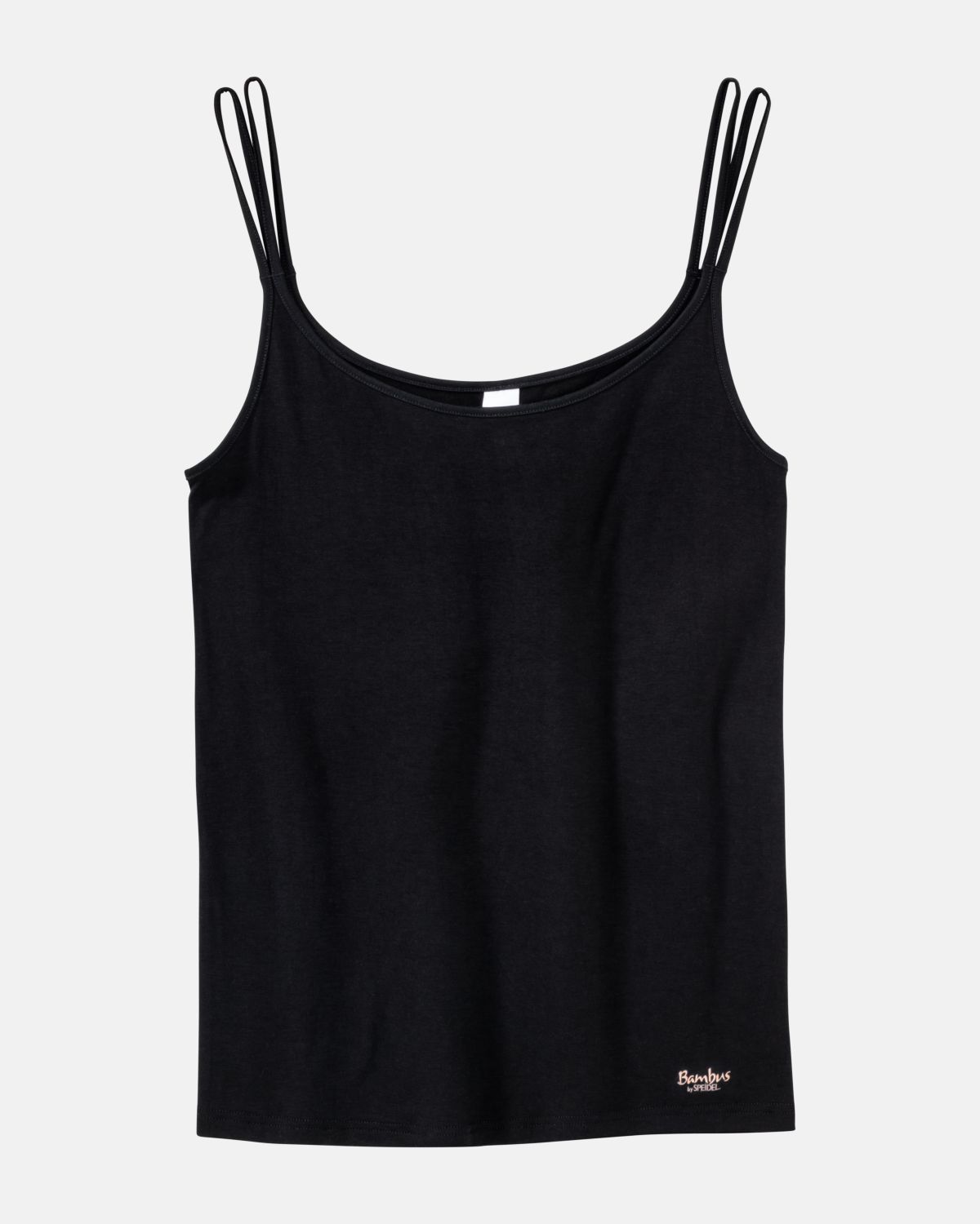 Hemd in schwarz aus der Serie Bambus, flach auf einer Oberfläche liegend.