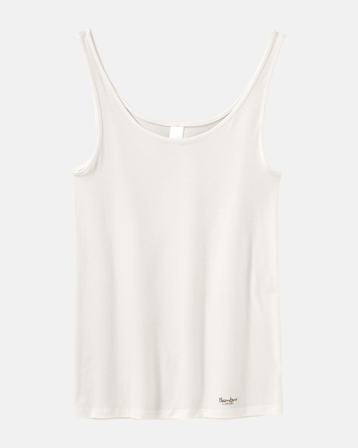 Achselhemd in elfenbein aus der Serie Bambus, flach auf einer Oberfläche liegend.