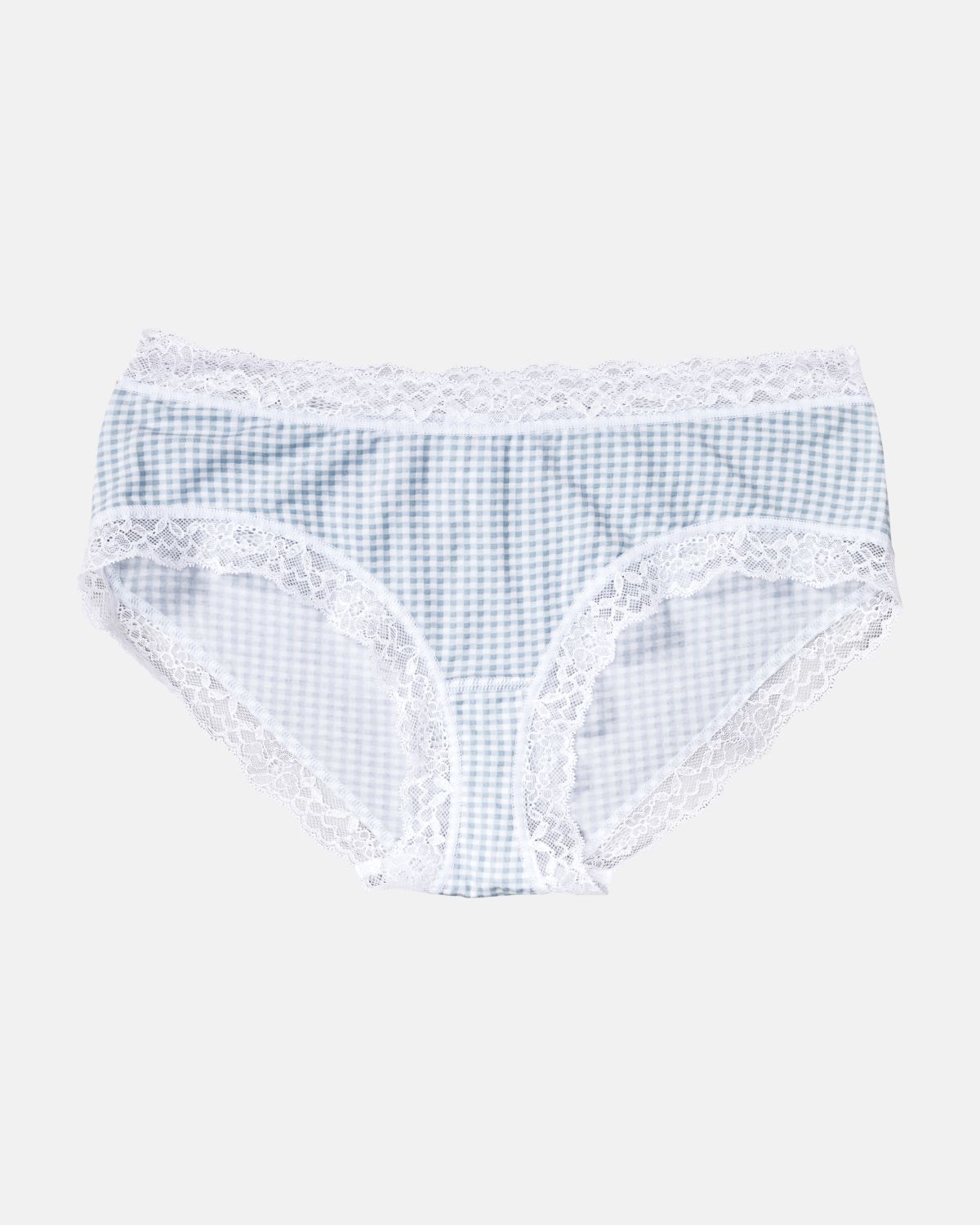 Hipster in vichy aquamarin aus der Serie Rosa, flach auf einer Oberfläche liegend.