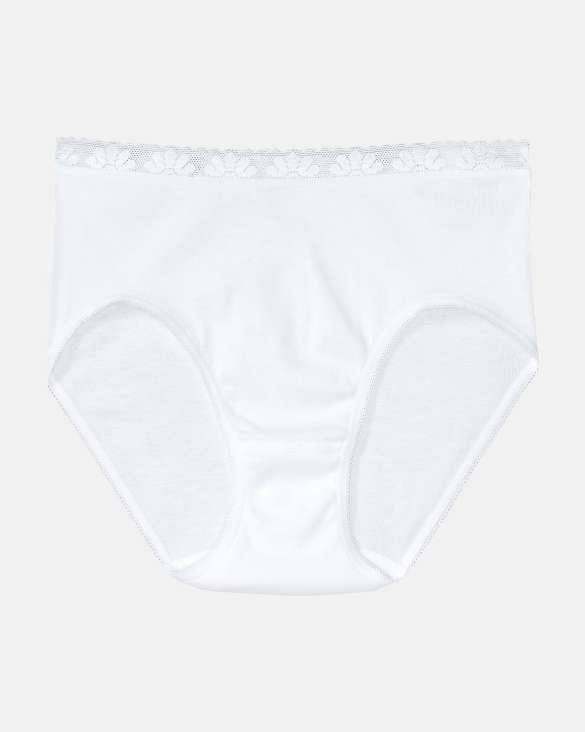 Midislip in weiß aus der Serie Britta, flach auf einer Oberfläche liegend.