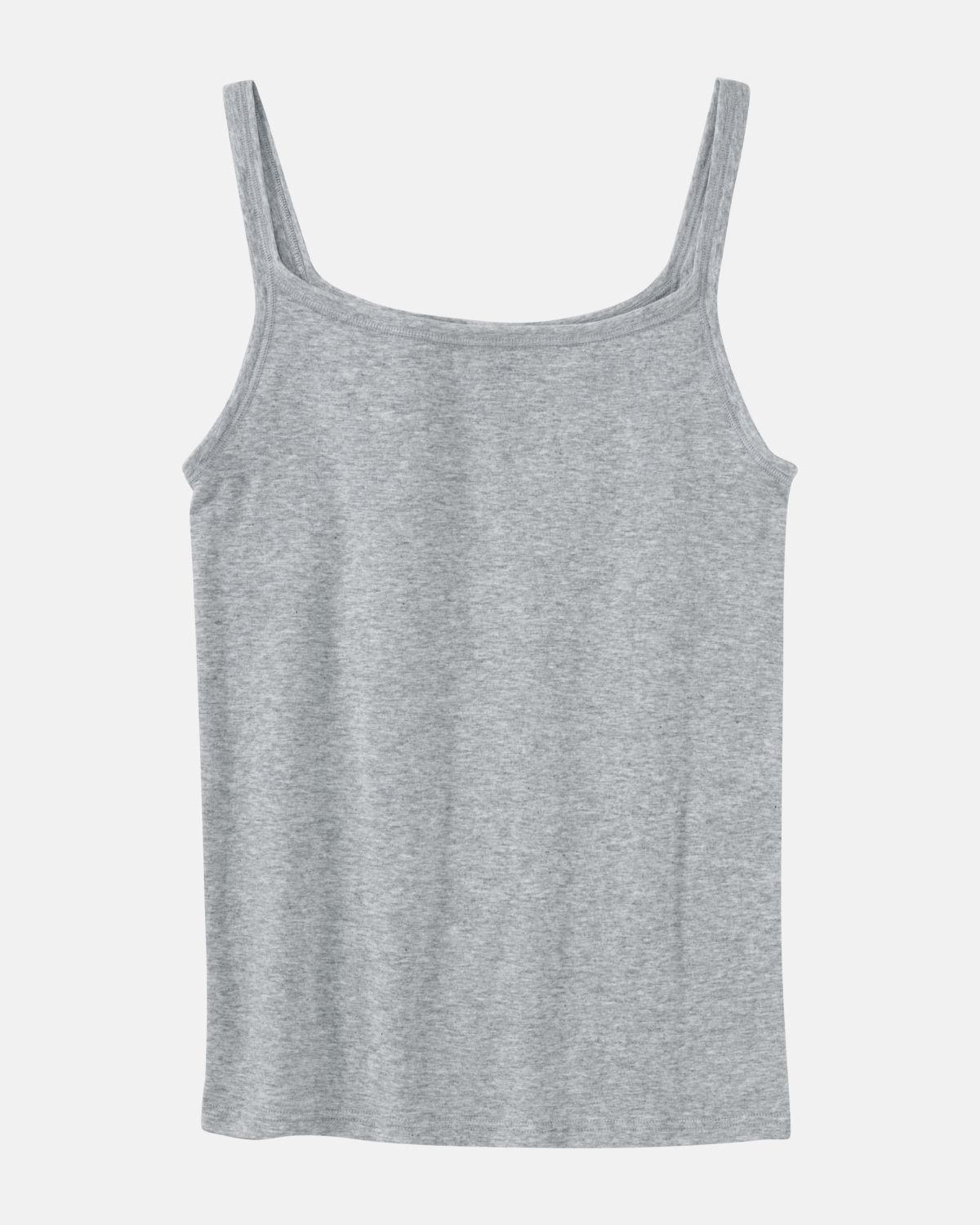 Trägerhemd in kiesel mélé aus der Serie Bio Cotton plus, flach auf einer Oberfläche liegend.