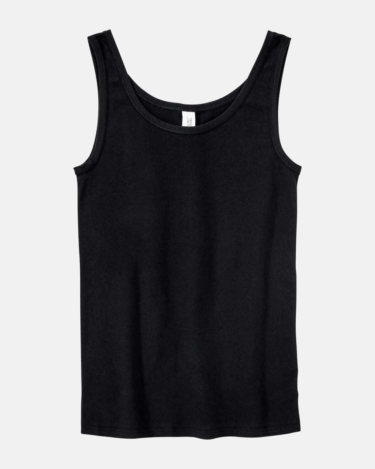 Achselhemd in schwarz aus der Serie Bio Cotton plus, flach auf einer Oberfläche liegend.