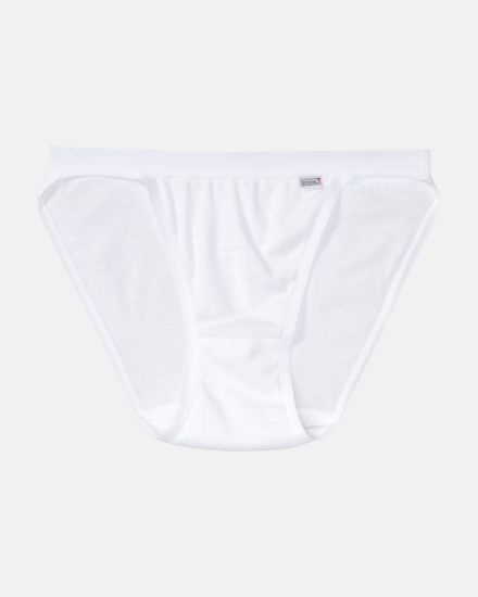 Tanga in weiß aus der Serie Britta, flach auf einer Oberfläche liegend.