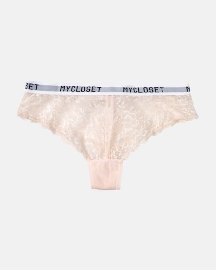 Brazilstring in lychee aus der Serie Logo Lover, flach auf einer Oberfläche liegend.