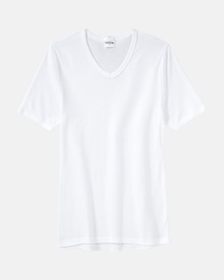 Herrenhemd 1/2 Arm in weiß aus der Serie Classic, flach auf einer Oberfläche liegend.