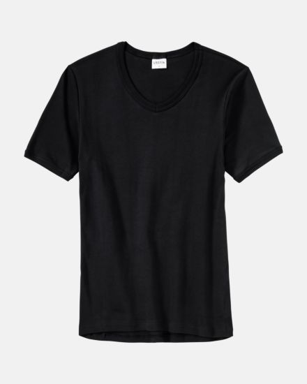 Herrenhemd 1/2 Arm in schwarz aus der Serie Classic, flach auf einer Oberfläche liegend.