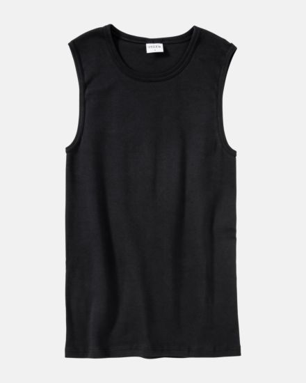 Herren Muskelshirt in schwarz aus der Serie Classic, flach auf einer Oberfläche liegend.