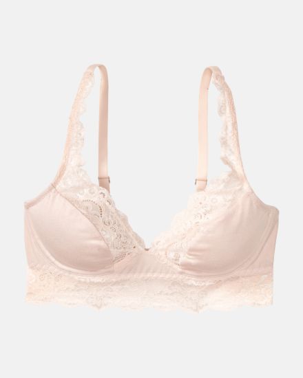 Bügel BH Longline in lychee aus der Serie Sensuelle Lace, flach auf einer Oberfläche liegend.