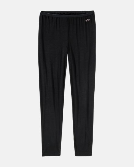 Lange Hose in schwarz aus der Serie Swenja, flach auf einer Oberfläche liegend.