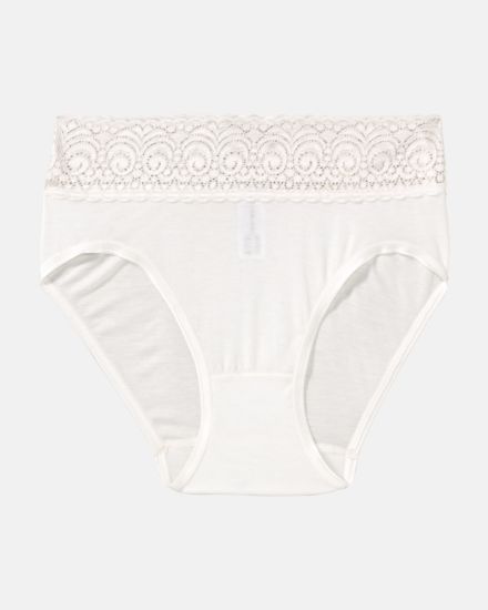 Midislip in elfenbein aus der Serie Sofia Lace, flach auf einer Oberfläche liegend.