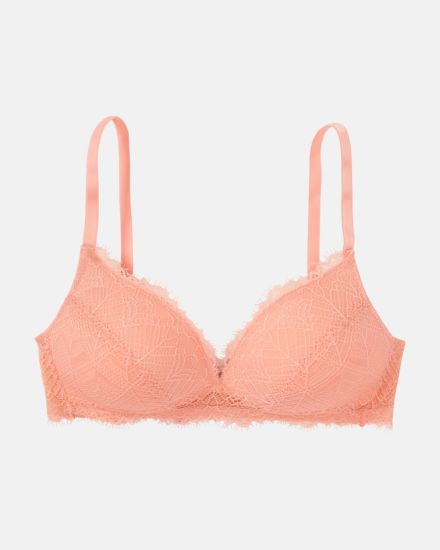 Schalen BH Triangle in melone aus der Serie Ronja, flach auf einer Oberfläche liegend.