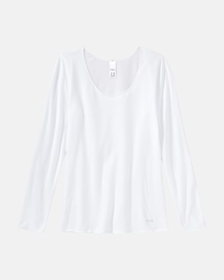 Hemd 1/1 Arm in weiß aus der Serie Y-loft, flach auf einer Oberfläche liegend.