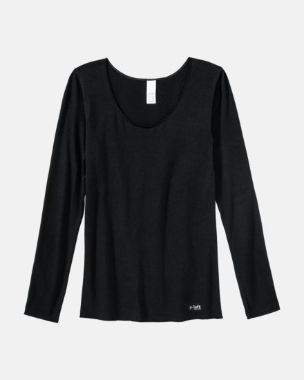 Hemd 1/1 Arm in schwarz aus der Serie Y-loft, flach auf einer Oberfläche liegend.