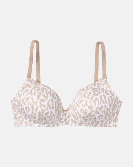 Schalen BH non wired in Leo cashew aus der Serie Ricarda, flach auf einer Oberfläche liegend.