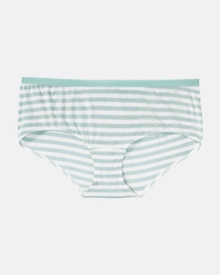 Hipster in minze / off white aus der Serie Regina, flach auf einer Oberfläche liegend.