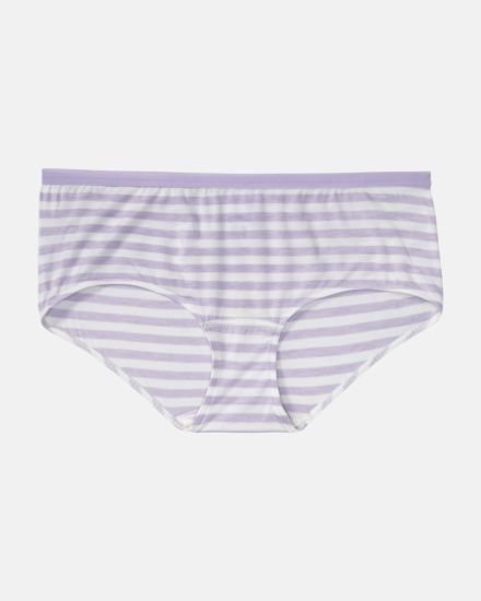 Hipster in lavendel / off white aus der Serie Regina, flach auf einer Oberfläche liegend.