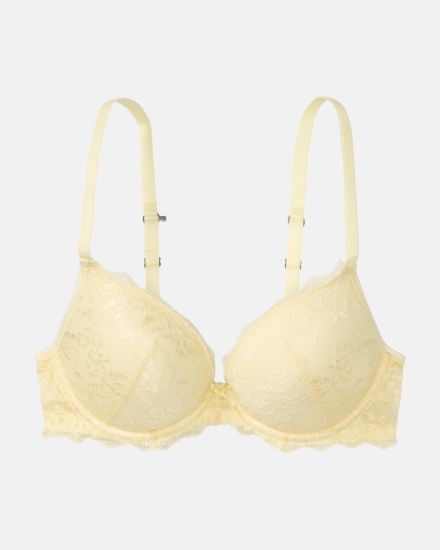 Push up BH mit Bügel in zitrone aus der Serie Lacy, flach auf einer Oberfläche liegend.
