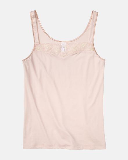 Trägerhemd in lychee aus der Serie Rosalie, flach auf einer Oberfläche liegend.